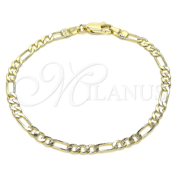 Pulsera Básica 04.213.0241.07 Oro Laminado, Diseño de Figaro, Pulido, Tono Dorado (120 Gauge, 04 MM Thickness, 7 Inches Length)
