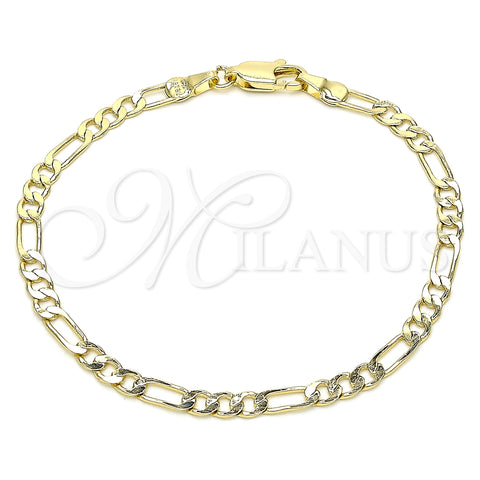 Pulsera Básica 04.213.0241.07 Oro Laminado, Diseño de Figaro, Pulido, Tono Dorado (120 Gauge, 04 MM Thickness, 7 Inches Length)