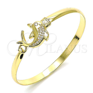 Aro Individual 07.192.0039.04 Oro Laminado, Diseño de Delfín, con Blanca Micro Pave and Blanca Zirconia Cubica, Pulido, Tono Dorado (05 MM Thickness, Size 4 (2.25 Diameter))