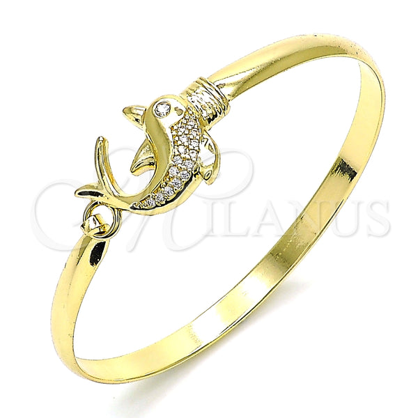 Aro Individual 07.192.0039.04 Oro Laminado, Diseño de Delfín, con Blanca Micro Pave and Blanca Zirconia Cubica, Pulido, Tono Dorado (05 MM Thickness, Size 4 (2.25 Diameter))