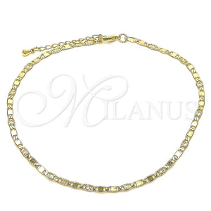 Tobillera Básica 04.213.0242.10 Oro Laminado, Diseño de Mariner, Diamantado, Tono Dorado (Grosor 03 MM, 10 Pulgadas de Largo)