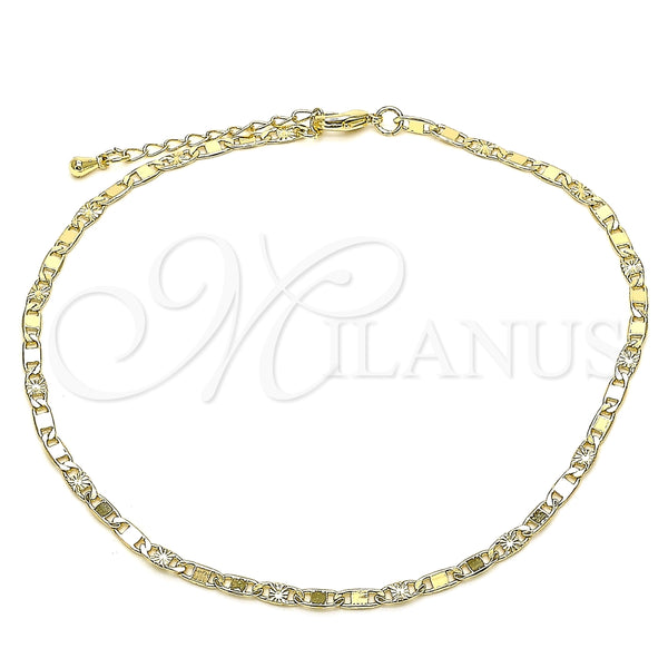 Tobillera Básica 04.213.0242.10 Oro Laminado, Diseño de Mariner, Diamantado, Tono Dorado (Grosor 03 MM, 10 Pulgadas de Largo)