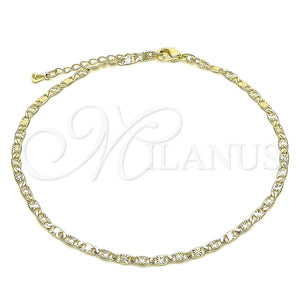 Tobillera Básica 04.213.0243.10 Oro Laminado, Diseño de Mariner, Diamantado, Tono Dorado (Grosor 03 MM, 10 Pulgadas de Largo)