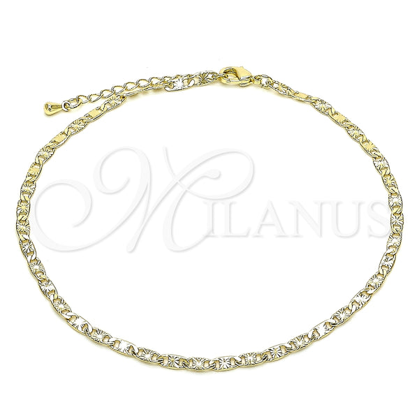 Tobillera Básica 04.213.0243.10 Oro Laminado, Diseño de Mariner, Diamantado, Tono Dorado (Grosor 03 MM, 10 Pulgadas de Largo)