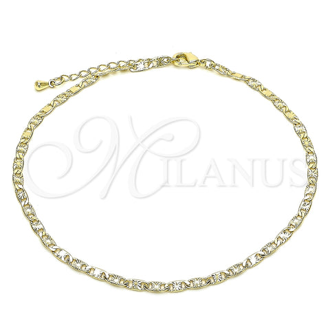Tobillera Básica 04.213.0243.10 Oro Laminado, Diseño de Mariner, Diamantado, Tono Dorado (Grosor 03 MM, 10 Pulgadas de Largo)