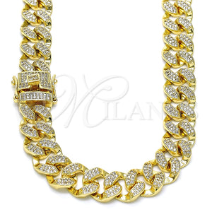 Gargantilla Basica 03.284.0015.24 Oro Laminado, con Blanca Micro Pave, Pulido, Tono Dorado (13 MM Thickness, 24 Inches Length)