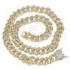 Gargantilla Basica 04.284.0058.24 Oro Laminado, Diseño de Miami Cubana, con Blanca Micro Pave, Pulido, Tono Dorado (14 MM Thickness, 24 Inches Length)
