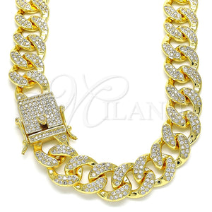 Gargantilla Basica 04.284.0058.24 Oro Laminado, Diseño de Miami Cubana, con Blanca Micro Pave, Pulido, Tono Dorado (14 MM Thickness, 24 Inches Length)