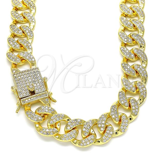 Gargantilla Basica 04.284.0058.24 Oro Laminado, Diseño de Miami Cubana, con Blanca Micro Pave, Pulido, Tono Dorado (14 MM Thickness, 24 Inches Length)