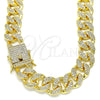 Gargantilla Basica 04.284.0058.24 Oro Laminado, Diseño de Miami Cubana, con Blanca Micro Pave, Pulido, Tono Dorado (14 MM Thickness, 24 Inches Length)