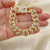 Pulsera Básica 04.284.0058.08 Oro Laminado, Diseño de Miami Cubana, con Blanca Micro Pave, Pulido, Tono Dorado (14 MM Thickness, 8 Inches Length)