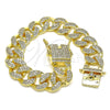 Pulsera Básica 04.284.0058.08 Oro Laminado, Diseño de Miami Cubana, con Blanca Micro Pave, Pulido, Tono Dorado (14 MM Thickness, 8 Inches Length)