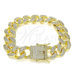 Pulsera Básica 04.284.0058.08 Oro Laminado, Diseño de Miami Cubana, con Blanca Micro Pave, Pulido, Tono Dorado (14 MM Thickness, 8 Inches Length)