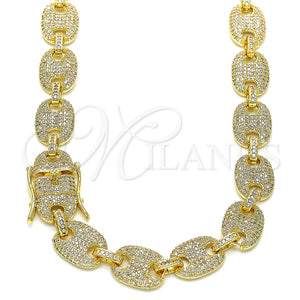 Gargantilla Basica 04.284.0059.24 Oro Laminado, Diseño de Puff Mariner, con Blanca Micro Pave, Pulido, Tono Dorado (12 MM Thickness, 24 Inches Length)