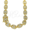 Gargantilla Basica 04.284.0059.24 Oro Laminado, Diseño de Puff Mariner, con Blanca Micro Pave, Pulido, Tono Dorado (12 MM Thickness, 24 Inches Length)