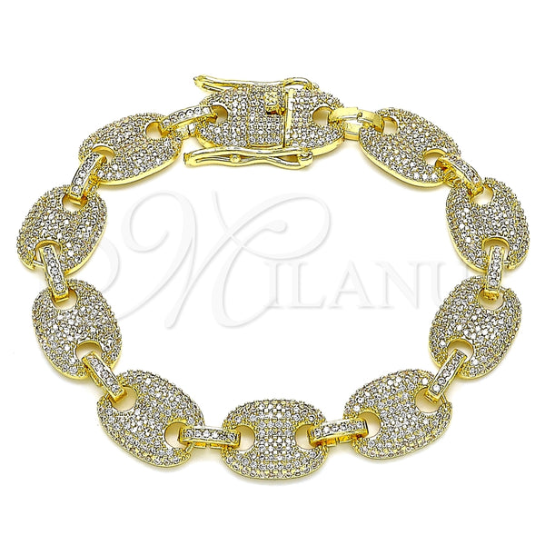 Pulsera Básica 04.284.0059.08 Oro Laminado, Diseño de Puff Mariner, con Blanca Micro Pave, Pulido, Tono Dorado (12 MM Thickness, 8 Inches Length)