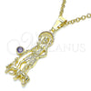 Dije Religioso 05.253.0126 Oro Laminado, Diseño de San Lazaro, con Zirconia Cubica Amatista, Pulido, Tono Dorado