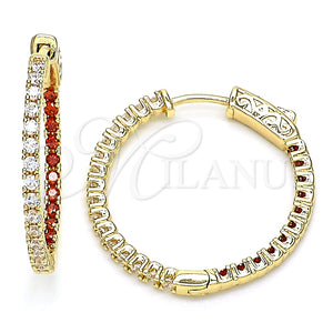 Argolla Huggie 02.156.0567.1.30 Oro Laminado, con Granate and Blanca Zirconia Cubica, Pulido, Tono Dorado