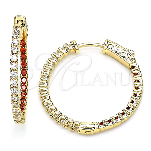 Argolla Huggie 02.156.0567.1.30 Oro Laminado, con Granate and Blanca Zirconia Cubica, Pulido, Tono Dorado
