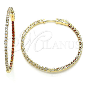 Argolla Huggie 02.156.0567.1.50 Oro Laminado, con Granate and Blanca Zirconia Cubica, Pulido, Tono Dorado