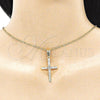 Dije Religioso 05.253.0131 Oro Laminado, Diseño de Cruz, con Blanca Cristal, Pulido, Tono Dorado