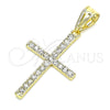 Dije Religioso 05.253.0131 Oro Laminado, Diseño de Cruz, con Blanca Cristal, Pulido, Tono Dorado