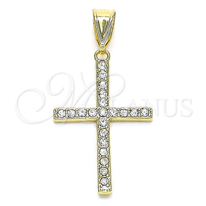 Dije Religioso 05.253.0131 Oro Laminado, Diseño de Cruz, con Blanca Cristal, Pulido, Tono Dorado