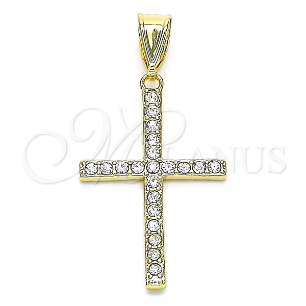 Dije Religioso 05.253.0131 Oro Laminado, Diseño de Cruz, con Blanca Cristal, Pulido, Tono Dorado