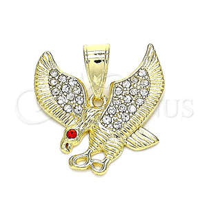 Dije Elegante 05.253.0143 Oro Laminado, Diseño de Águila, con Blanca and Granate Cristal, Pulido, Tono Dorado