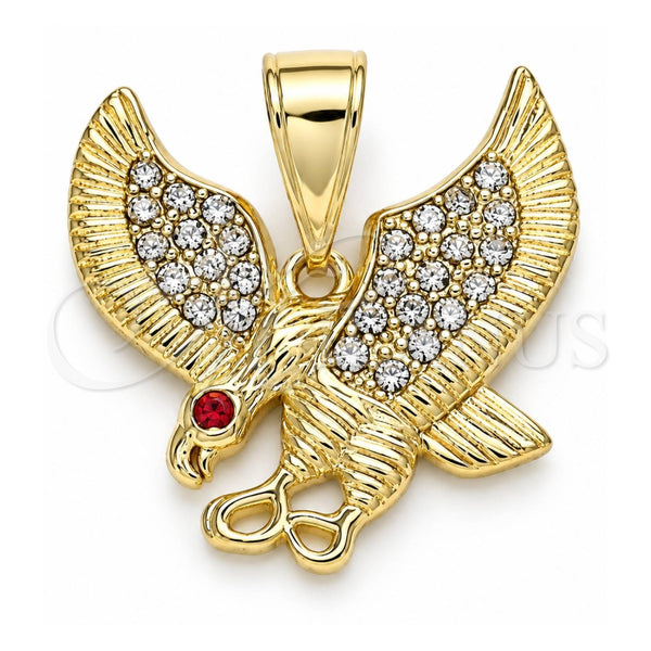 Dije Elegante 05.253.0143 Oro Laminado, Diseño de Águila, con Cristal Blanca y Granate, Pulido, Tono Dorado
