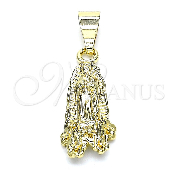 Dije Religioso 05.253.0144 Oro Laminado, Diseño de Guadalupe y Flor, Pulido, Tono Dorado