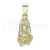 Dije Religioso 05.253.0144 Oro Laminado, Diseño de Guadalupe y Flor, Pulido, Tono Dorado