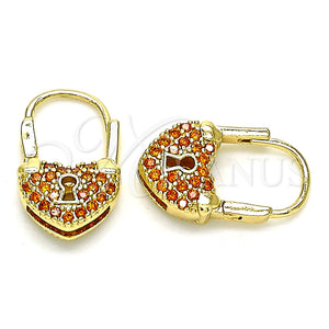 Argolla Pequeña 02.341.0056.1.12 Oro Laminado, Diseño de Candado y Corazón, con Granate Micro Pave, Pulido, Tono Dorado