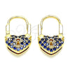 Argolla Pequeña 02.341.0056.2.12 Oro Laminado, Diseño de Candado y Corazón, con Zafiro Azul Micro Pave, Pulido, Tono Dorado