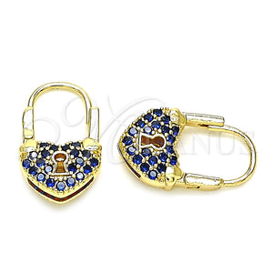 Argolla Pequeña 02.341.0056.2.12 Oro Laminado, Diseño de Candado y Corazón, con Zafiro Azul Micro Pave, Pulido, Tono Dorado