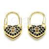 Argolla Pequeña 02.341.0056.4.12 Oro Laminado, Diseño de Candado y Corazón, con Negro Micro Pave, Pulido, Tono Dorado
