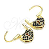 Argolla Pequeña 02.341.0056.4.12 Oro Laminado, Diseño de Candado y Corazón, con Negro Micro Pave, Pulido, Tono Dorado