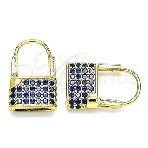 Argolla Pequeña 02.341.0057.3.12 Oro Laminado, Diseño de Candado, con Zafiro Azul Micro Pave, Pulido, Tono Dorado