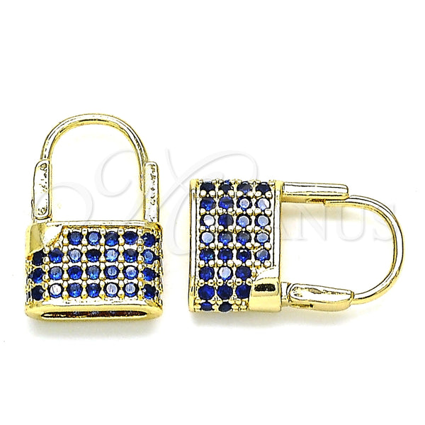 Argolla Pequeña 02.341.0057.3.12 Oro Laminado, Diseño de Candado, con Zafiro Azul Micro Pave, Pulido, Tono Dorado