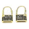 Argolla Pequeña 02.341.0057.4.12 Oro Laminado, Diseño de Candado, con Negro Micro Pave, Pulido, Tono Dorado