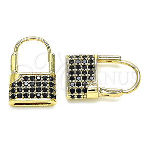 Argolla Pequeña 02.341.0057.4.12 Oro Laminado, Diseño de Candado, con Negro Micro Pave, Pulido, Tono Dorado