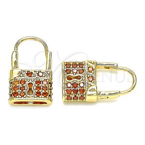 Argolla Pequeña 02.210.0528.12 Oro Laminado, Diseño de Candado, con Granate Micro Pave, Pulido, Tono Dorado
