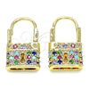 Argolla Pequeña 02.210.0528.1.12 Oro Laminado, Diseño de Candado, con Multicolor Micro Pave, Pulido, Tono Dorado
