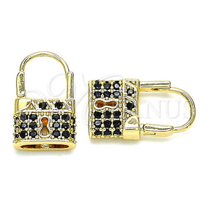 Argolla Pequeña 02.210.0528.3.12 Oro Laminado, Diseño de Candado, con Negro Micro Pave, Pulido, Tono Dorado