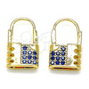 Argolla Pequeña 02.210.0529.1.12 Oro Laminado, Diseño de Candado, con Zafiro Azul Micro Pave, Pulido, Tono Dorado