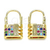 Argolla Pequeña 02.210.0529.2.12 Oro Laminado, Diseño de Candado, con Multicolor Micro Pave, Pulido, Tono Dorado