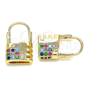 Argolla Pequeña 02.210.0529.2.12 Oro Laminado, Diseño de Candado, con Multicolor Micro Pave, Pulido, Tono Dorado