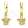 Argolla Huggie 02.210.0530.15 Oro Laminado, Diseño de Tortuga, con Blanca Micro Pave, Pulido, Tono Dorado