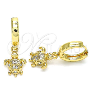 Argolla Huggie 02.210.0530.15 Oro Laminado, Diseño de Tortuga, con Blanca Micro Pave, Pulido, Tono Dorado