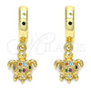 Argolla Huggie 02.210.0530.1.15 Oro Laminado, Diseño de Tortuga, con Multicolor Micro Pave, Pulido, Tono Dorado
